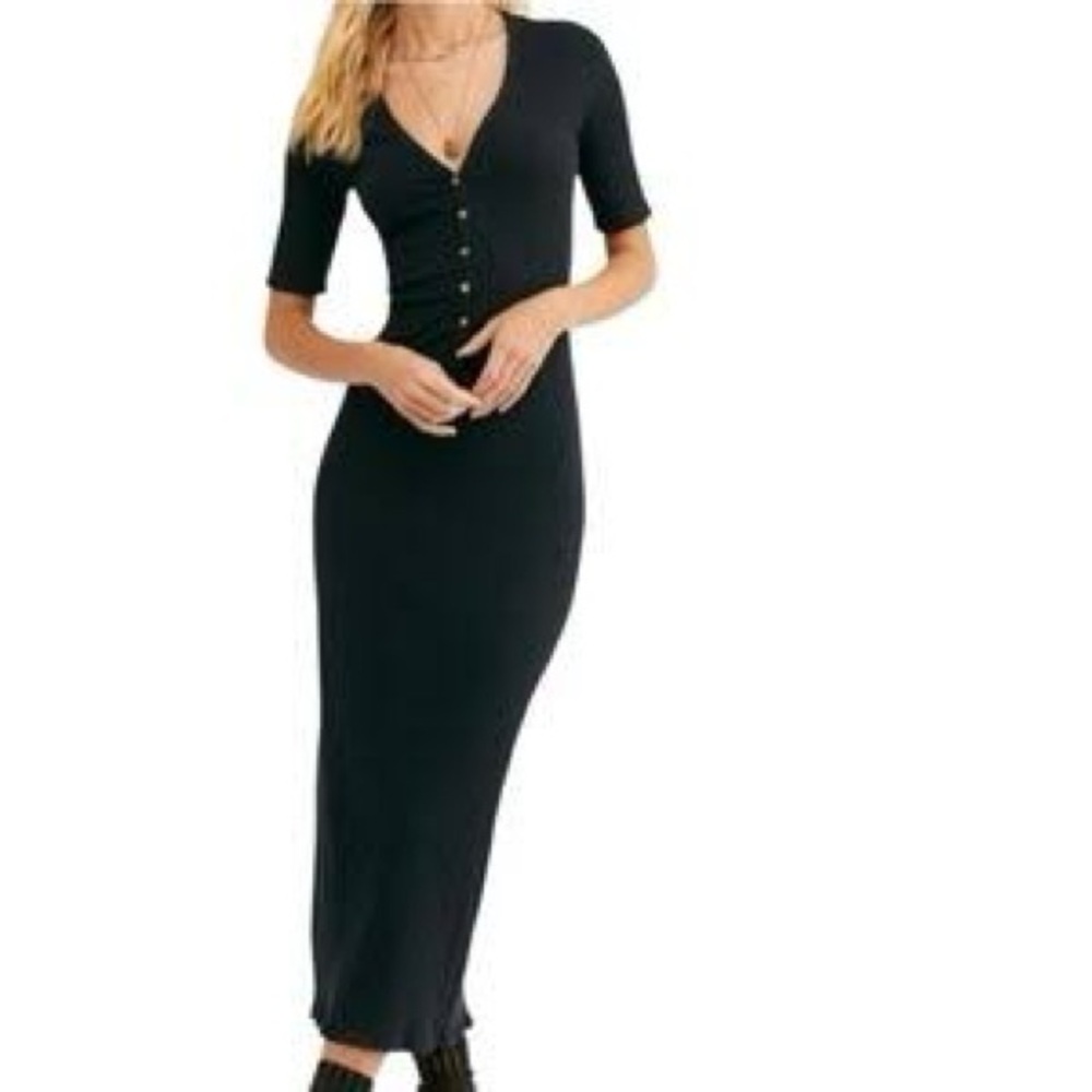 Free people lulu Henley Black Midi Dress